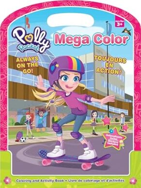 Polly Pocket Mega Color Kids Colouring Book with Convenient Handle & Sticker Sheet